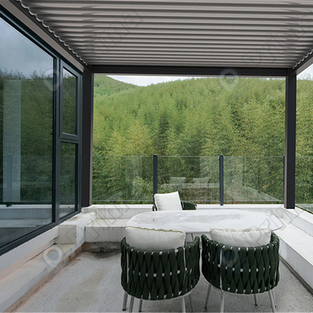 Safe Portable Fire Retardant Pergola Backyard Garden Waterproof residential buildings patio aluminium automatic garden sun shed