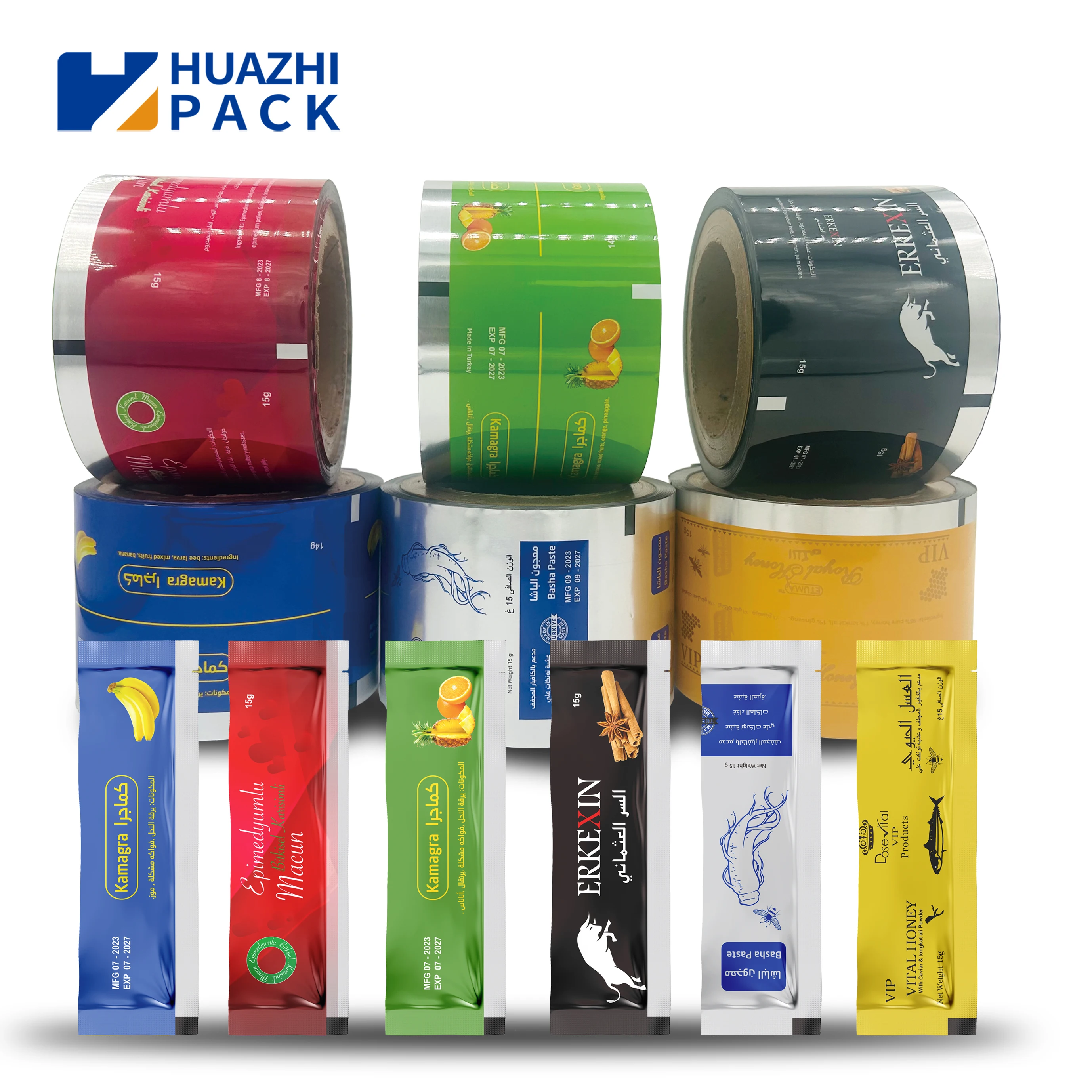 Custom Printing Food Grade Plastic Aluminum Foil Packaging Roll Film Liquid Packaging Film Honey Sachets