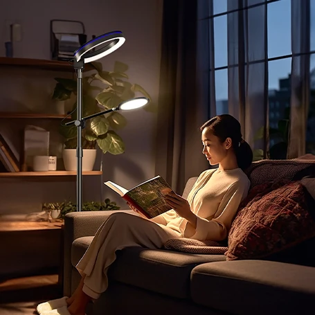 UPERGO Multi-function Lamp and Ring Light Freely Assembleable Double Light Head Nordic Lamp LED Floor Reading or Task Light