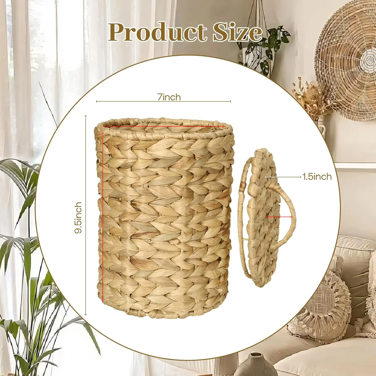 Natural Waste Basket Garbage Bin Seagrass Wicker Water Hyacinth Round Waste Basket Trash Bin With Lid