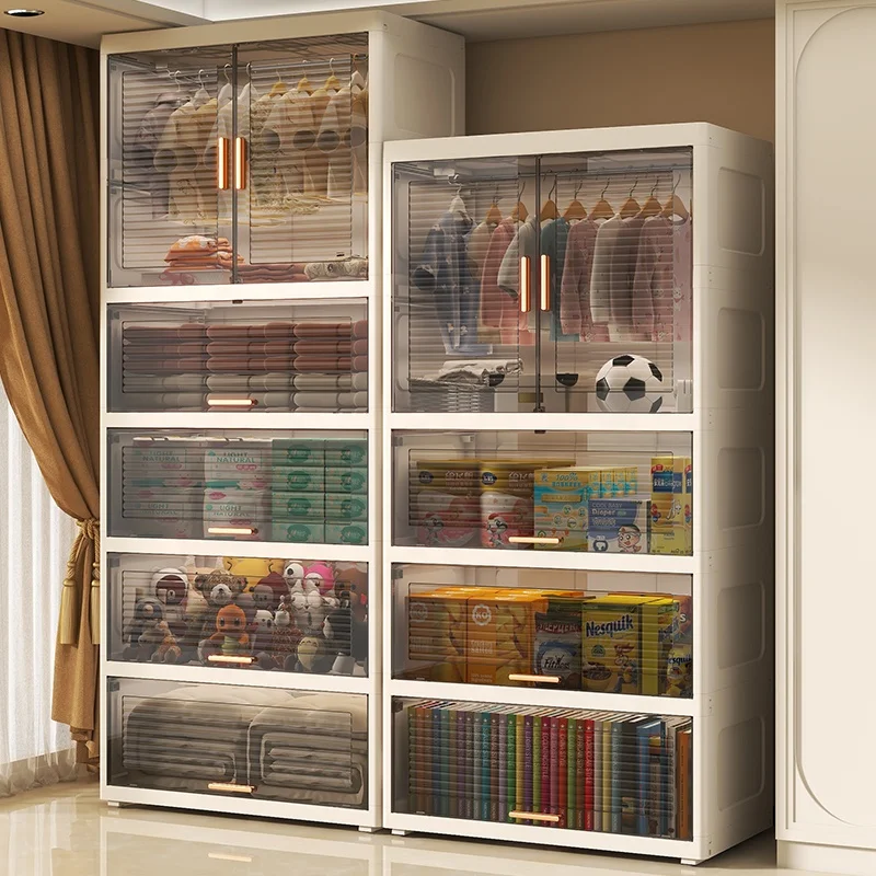 75 CM Width Double Door Partition Clamshell Transparent Garderobe  2/3/4/5/ Organizer Shelf Household Plastic Storage Cab
