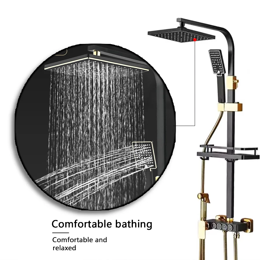 KAHNOS Popular Brass Shower Valve Square Shower set Bathroom Wall Mounted Whole Black and Gold Thermostatic Shower Faucet Set