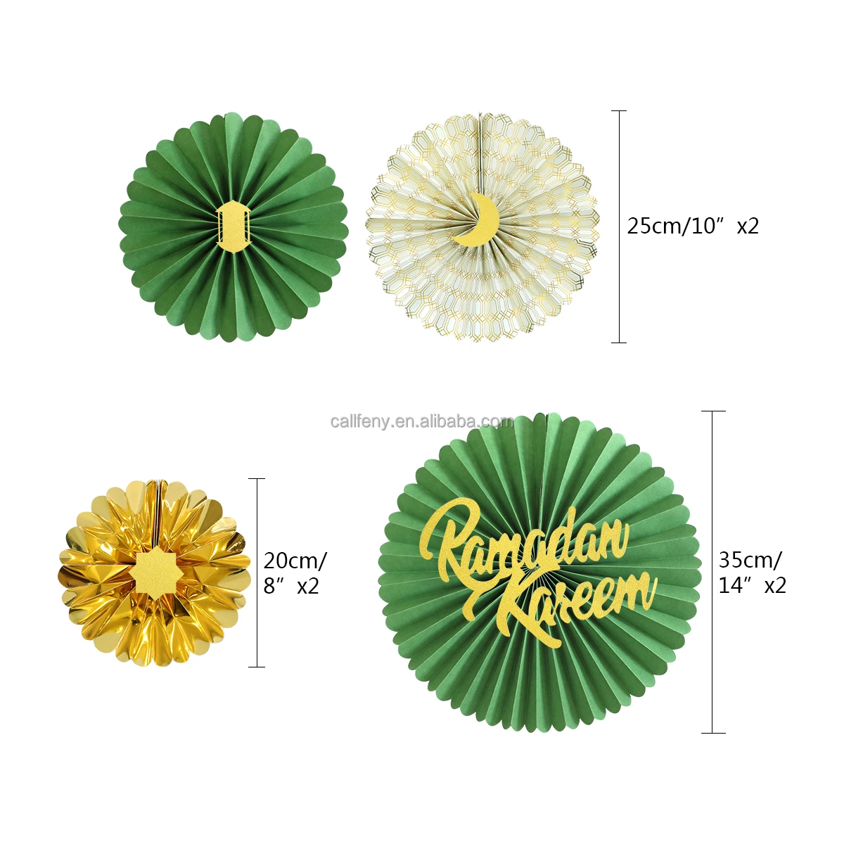 Праздничные украшения eid Рамадан, зеленые 7 шт. бумажных вееров, 7 шт. медовых сот, принимаются на заказ, украшения для вечеринки eid