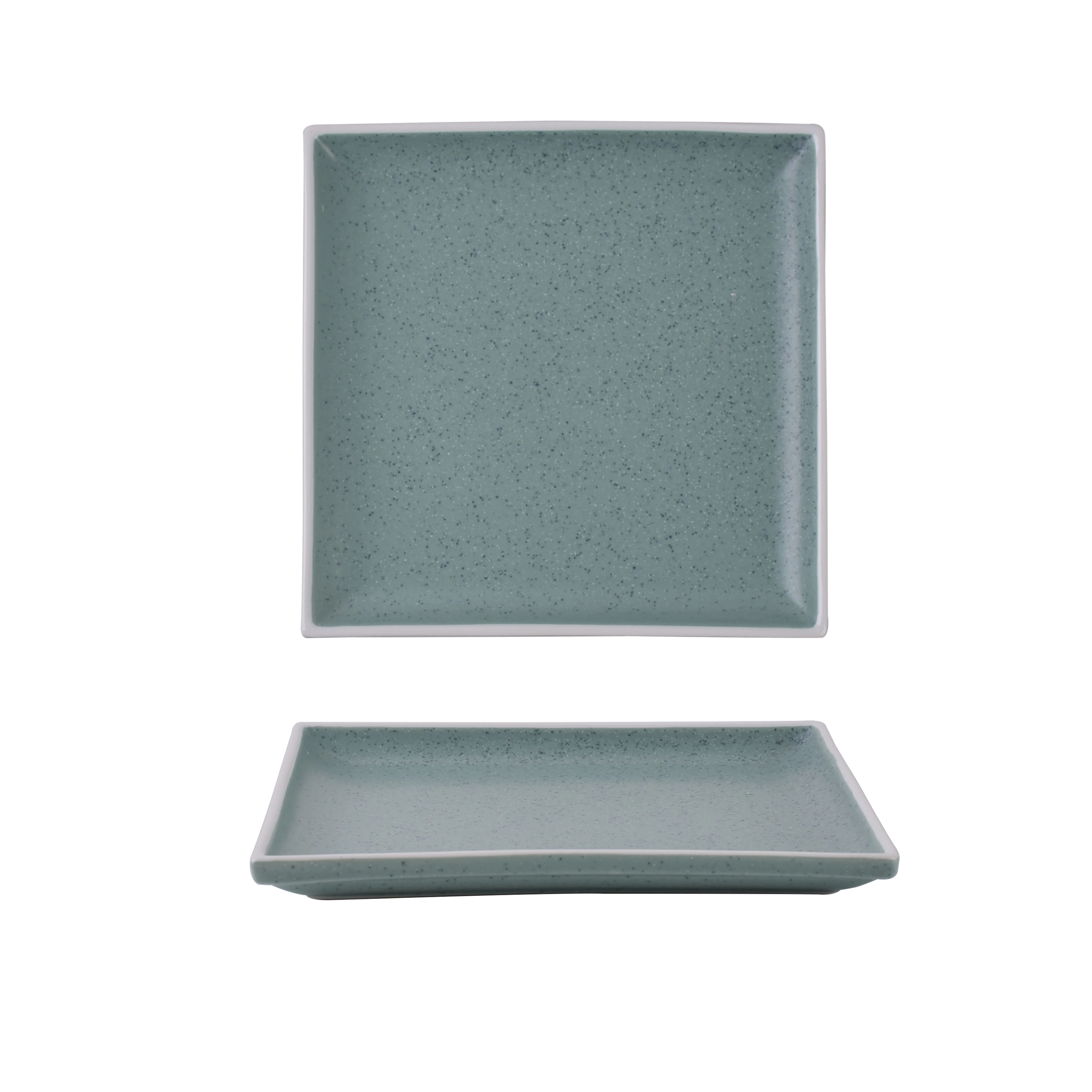 Fujian Dehua Factory  western Style Ceramic Plate Hotel Home Furnishing Simple Square Plate green glaze matte