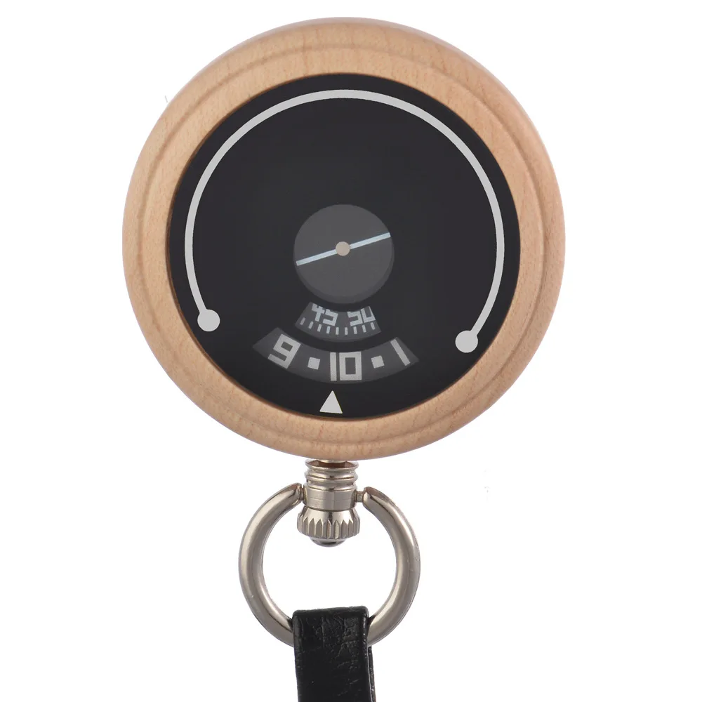 New Fashion Wholesale Quartz Movement Wristwatch Men Rounded Wooden Case Custom Made Pocket Watch With Leather Strap