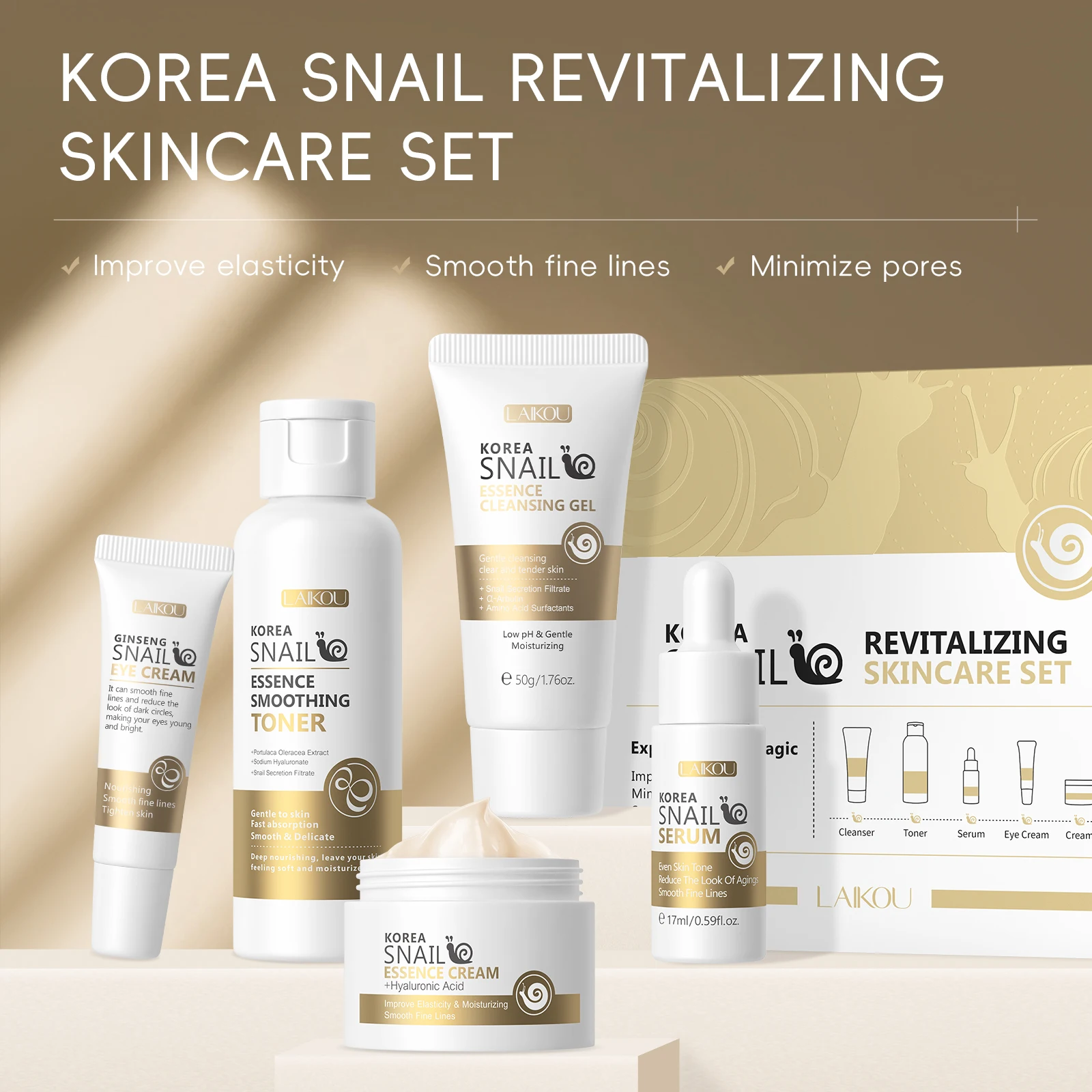 Private Label Snail Mucin Skincare Anti Aging Skin Care Serum Eye Cream Facial Whitening Repair Collagen Snail Serum Products