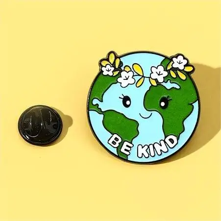 High Quality Wholesale Green Enamel Pins Love the Earth Save the Planet Cartoon Earth Series Diy Metal Pin Badge