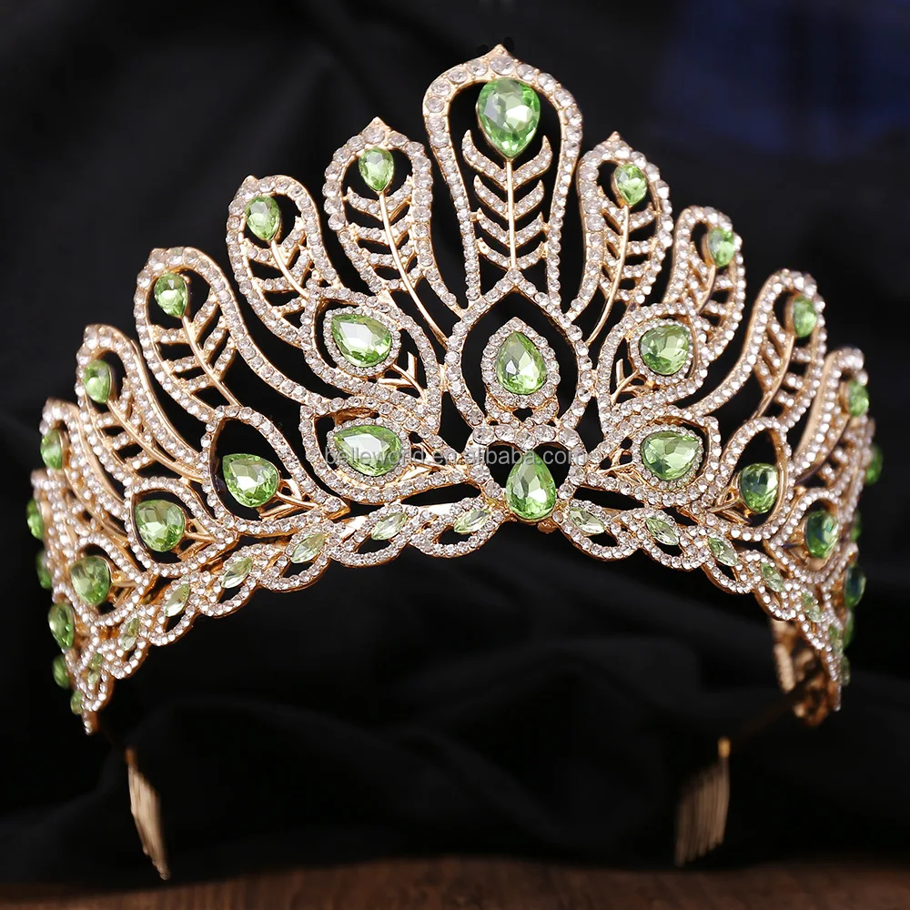 BELLEWORLD wholesale luxurious design performance coloured hair tiara with comb coronas para novia decorar tall pageant crowns