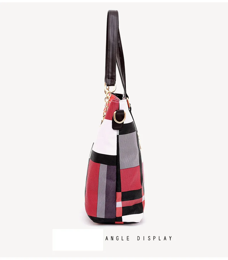 Wholesale Vintage Girl Striped Plaid Leather Ladies Bag 3-Piece Tote Bag Women Handbag Set