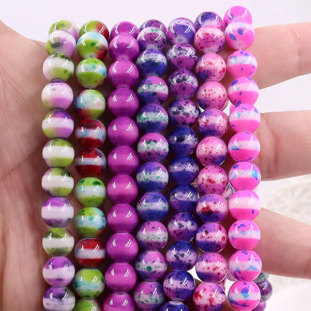 Wholesale Bulk 10mm White Striped Round Glass Muti ara African Jewelry Diy Per hiasan Beads For Stock