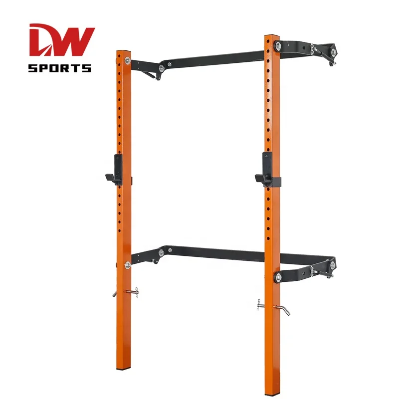 DW SPORTS Gym Equipment Wall Mount Folding Squat Power Rack With J-hooks And Spotter Arms