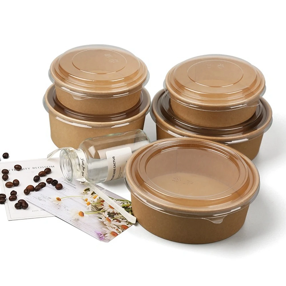 Eco Friendly Disposable Take Away Kraft Paper Poke Bowl with Clear Lid