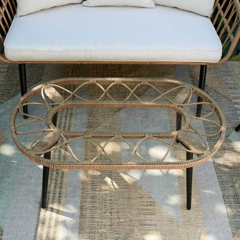 Tan Wicker rattan Aluminum 4 pcs Conversation furniture Set