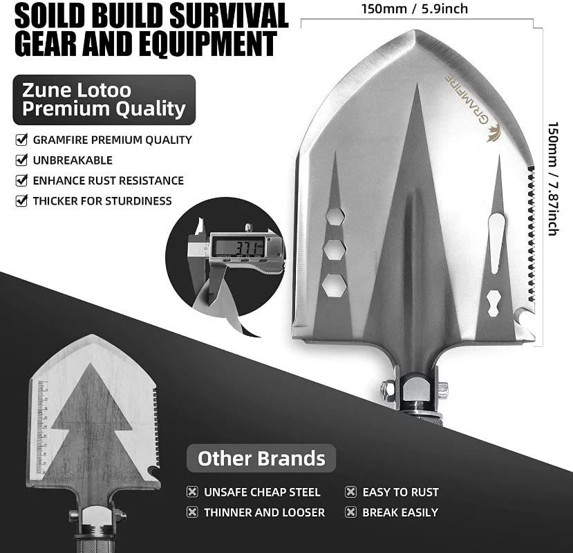 Zune Lotoo Survival Folding Shovel 18 in 1 Multitool Tactical High Carbon Steel Entrenching Tool Portable Camping Shovel