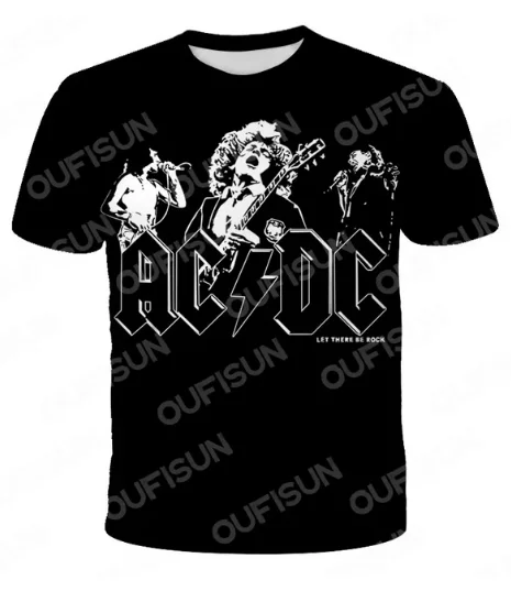 Summer trend AC DC Pop Rock men clothes knitted Fashion street casual O-neck short sleeved T shirt for men/women t shirt for men