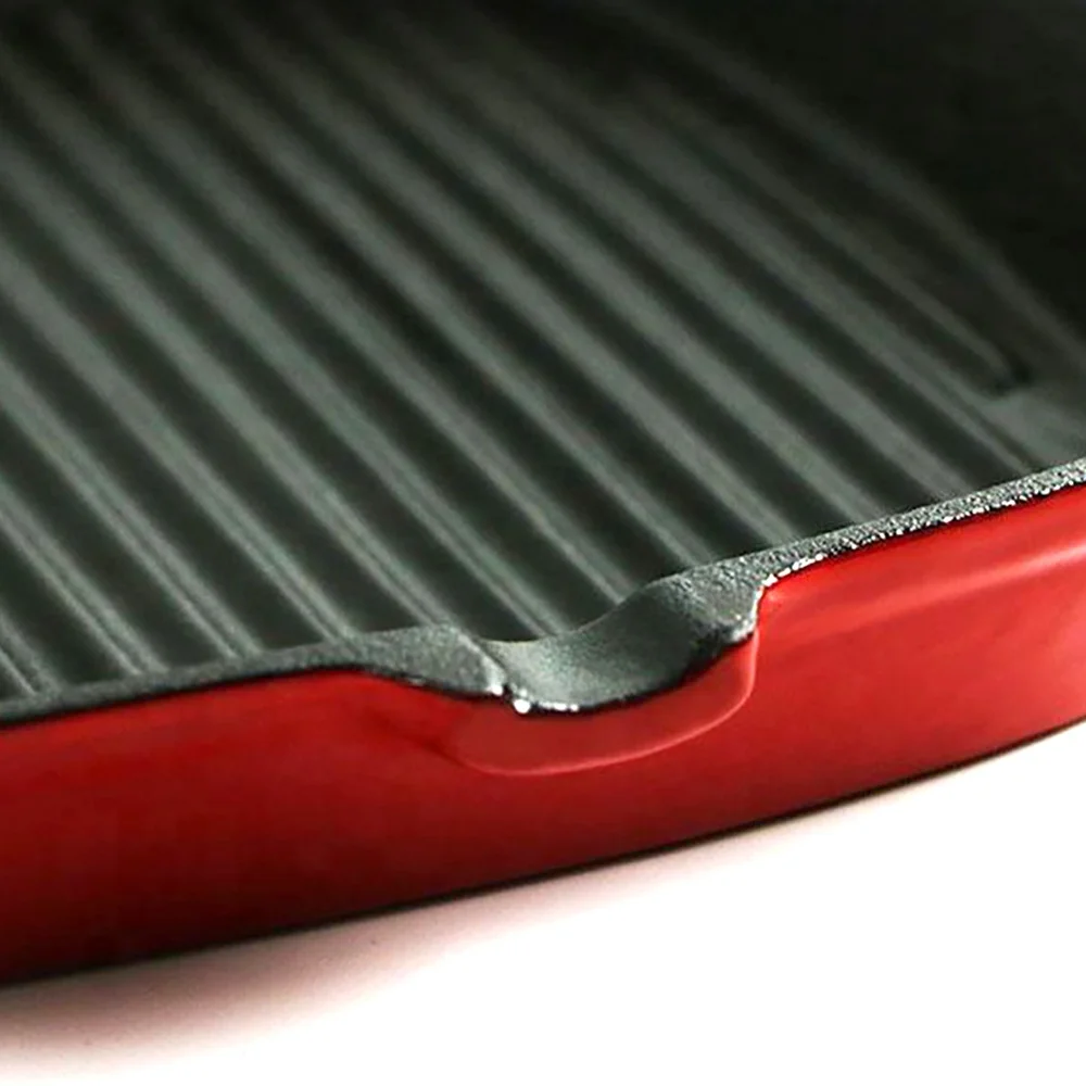 BBQ Camping Use Steak Enamel Cast Iron Non Stick Griddle Grill Double Rectangular Square Waffle Pan With Handle Pancakes