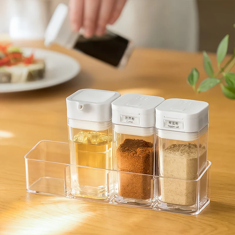 2022 New Designed Pet Plastic Condiments Container Bottle Airtight Food Storage Container Set Condiment Storage Jar