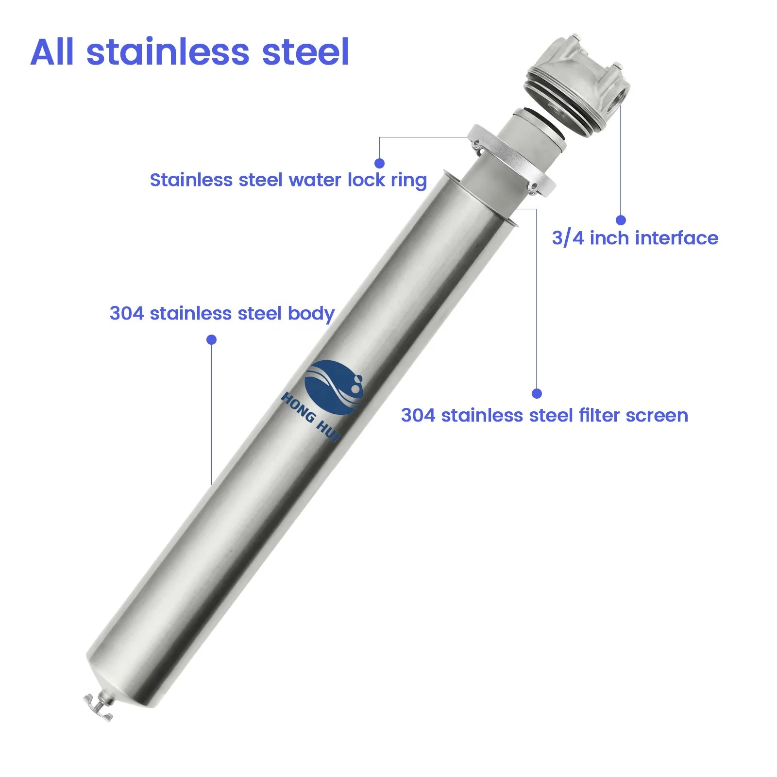 HONG HUI HMS-20A NSF Stainless Steel Water Filter Housing 20 Inch Filter Housing Whole House Water Filter Housing