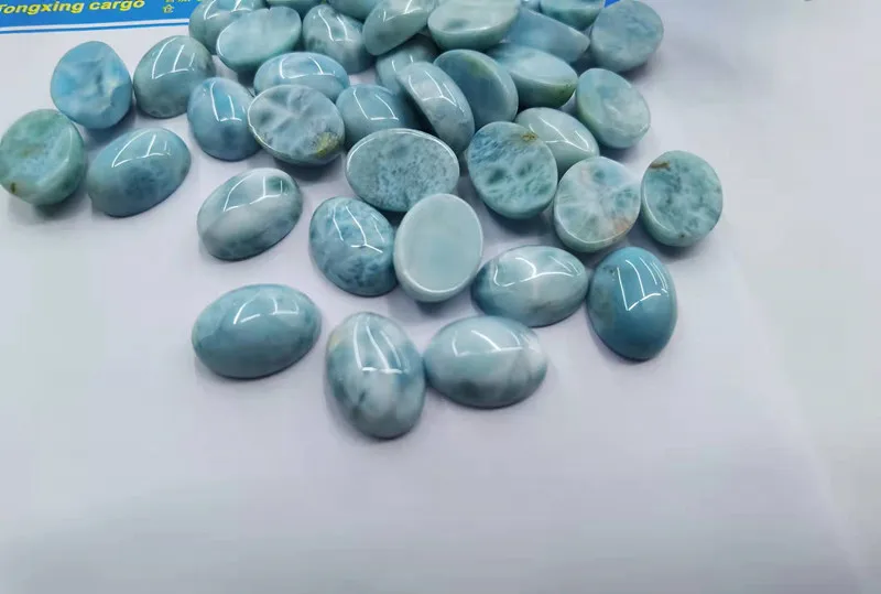 Wholesale Natural Smooth Charm Gemstone Larimar Oval Cabochon For Jewelry Making