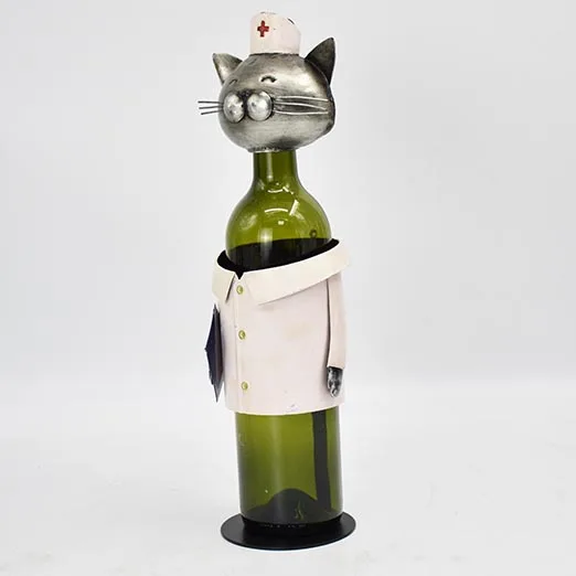 Metal Craft Nurse Cat Wine Bottle Holder
