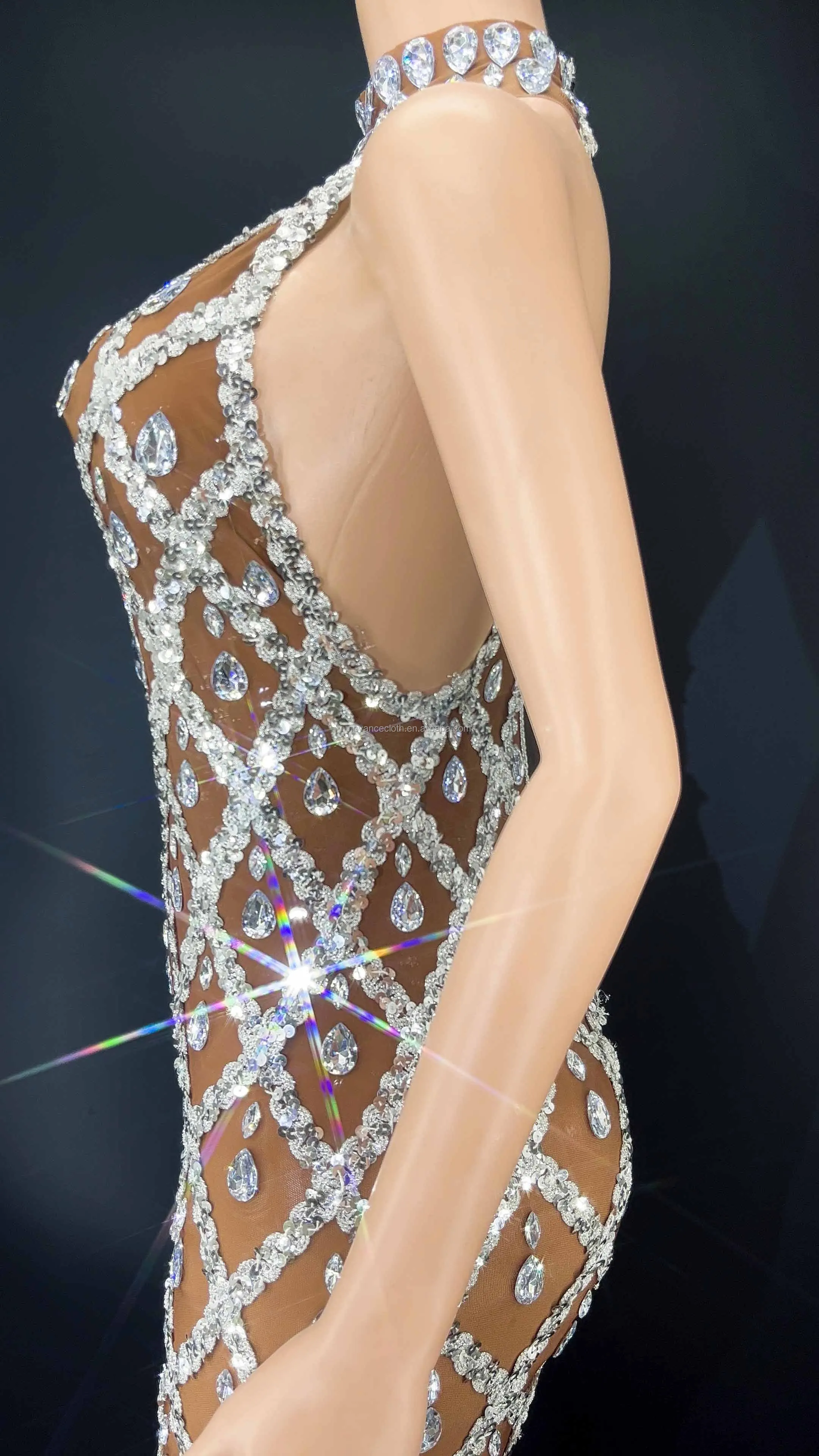 Alibaba-Online-Shopping Shinny Diamond Brown Mesh Latest Birthday Dresses For Women Vestidos De Dama De Honra