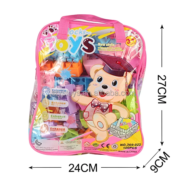 Kid Safety 100PCS Building Blocks Set Multi-Colored  Stacking Blocks With Hand Bag