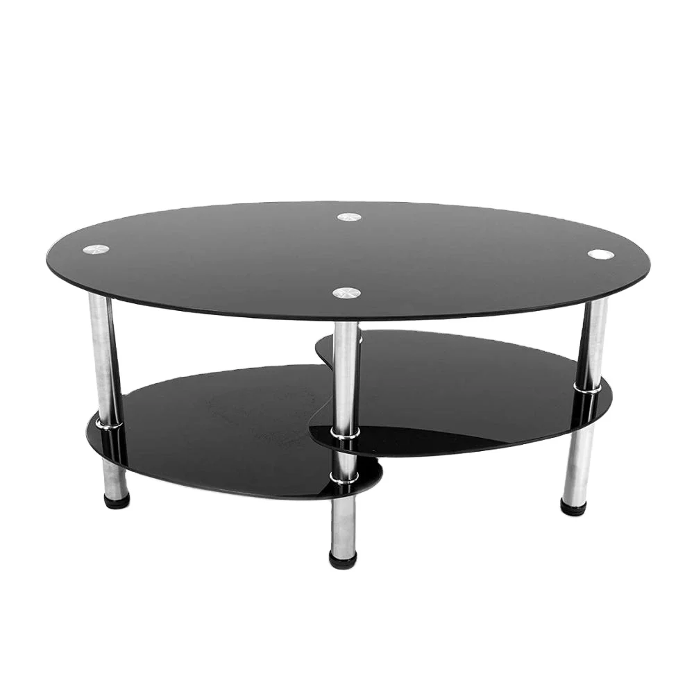 Modern Design Furniture Oval Tempered Glass Top Metal Coffee Table
