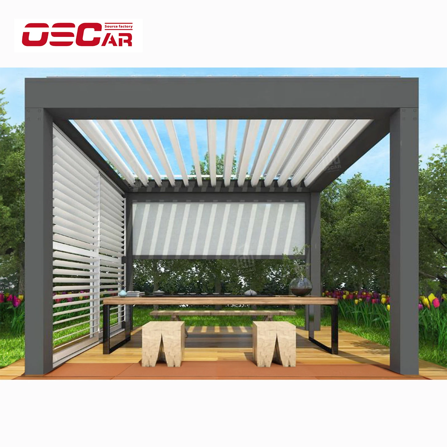 Sun shade Outdoor Patio cover roof Ideas Electric motorized Waterproof Aluminium Pergola Garden