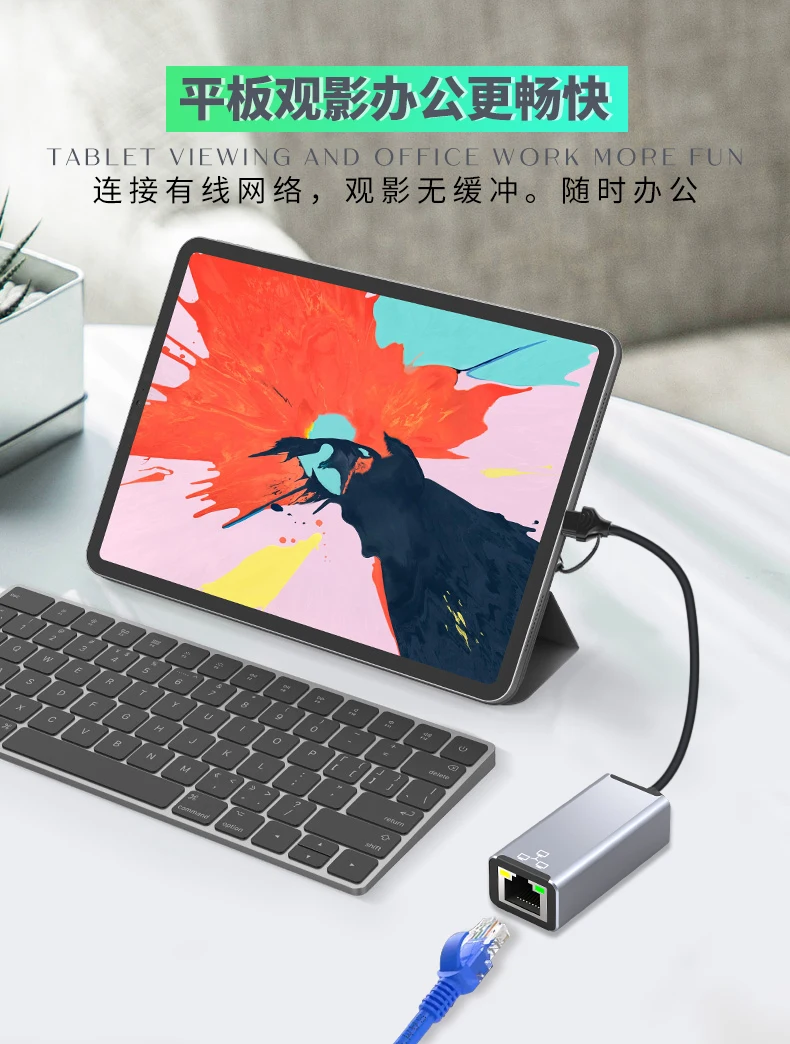 2022 New Factory Wholesale 2 in 1 Aluminum Alloy Multiple USB C USB A to Ethernet rj45  Adapter For Phone and Laptop