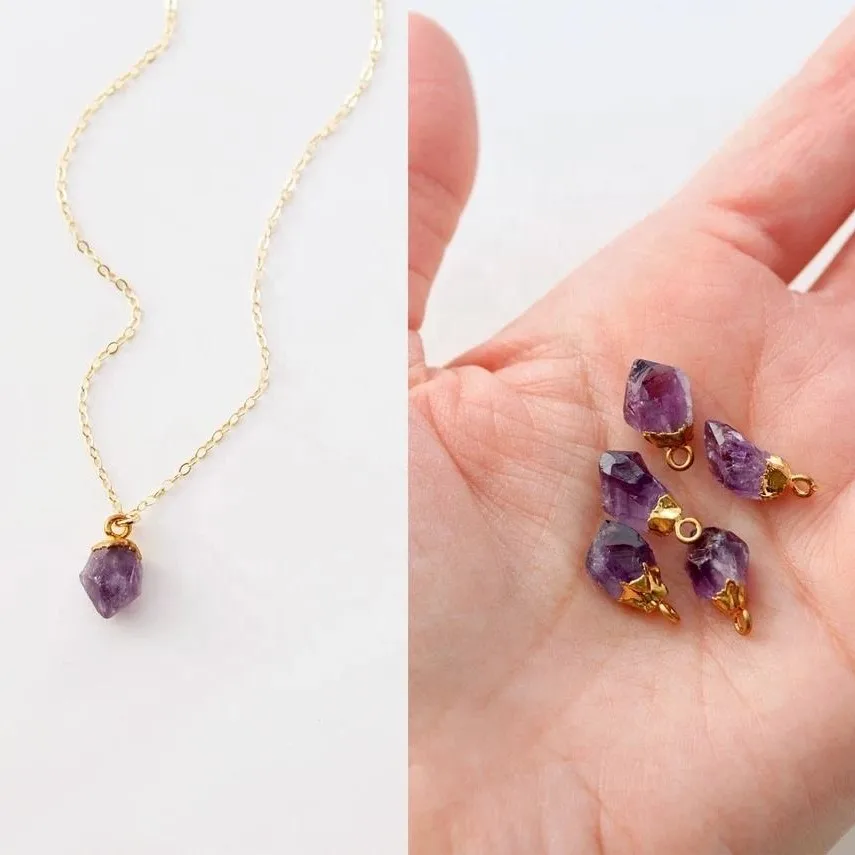 Classic Raw Gemstone Pendant Jewelry 925 Sterling Silver Gold Plated Chokers Crystal Natural Stone Necklace For Men Or Women /