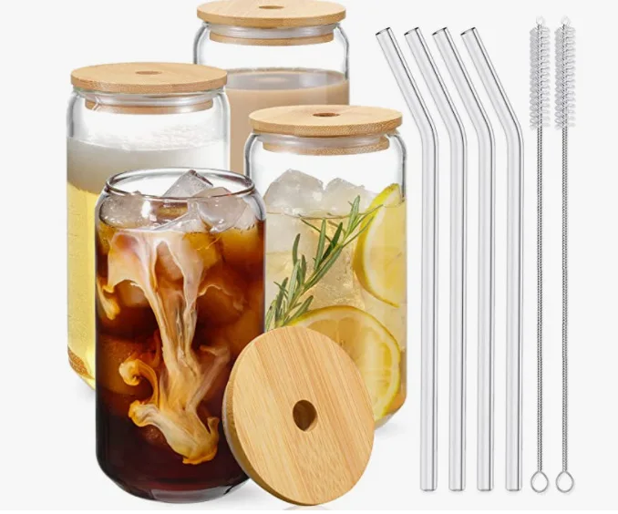 Sublimation Coated GXP Glass 16oz Blank Transparent Cup Frosted Clear Glass Tumblers With Leak Proof Bamboo Lid And Bamboo Straw