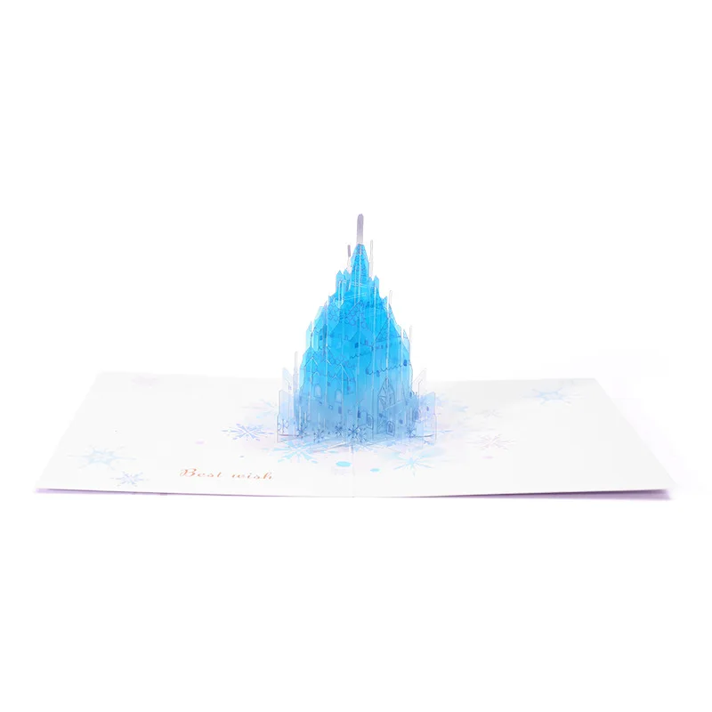 Wholesale 3D Christmas Blue Ice Castle Christmas greeting card holiday blessing handmade creative pop up gift paper card