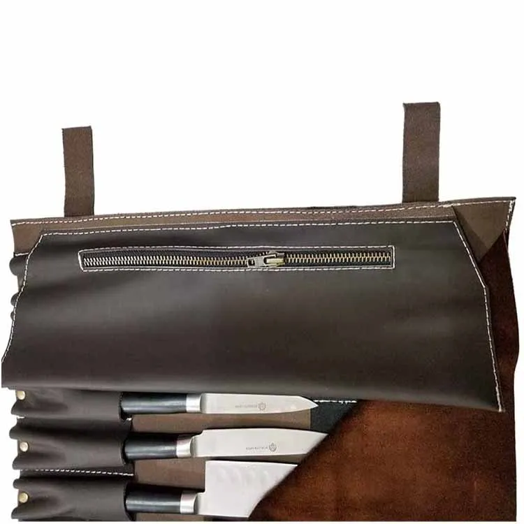 Genuine Leather Knife Roll  Storage Knife Bag Handles Carry Case Kitchen Travel Bag Knives Holder