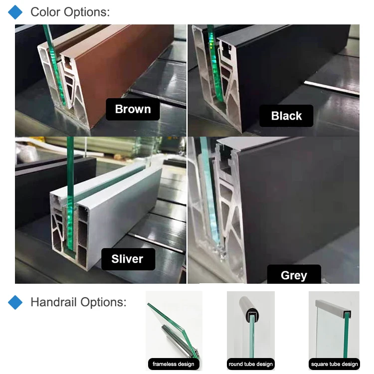 SZG Building Aluminium U Channel Glass Balustrade RGB Led Stair Railing Base Shoe Profiles