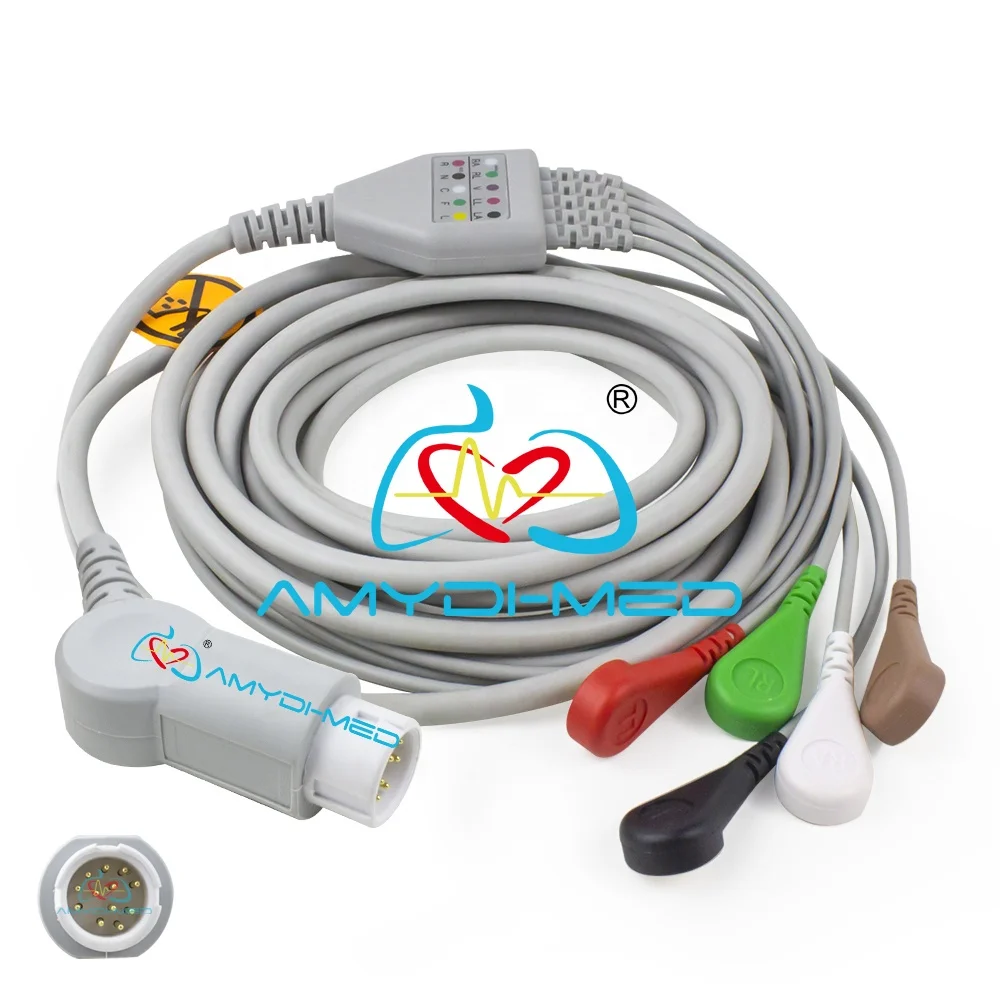 Medical Cables Healthcare Supply Compatible With Philips Newtech Round 12P 5 Lead Snap ECG EKG Cable