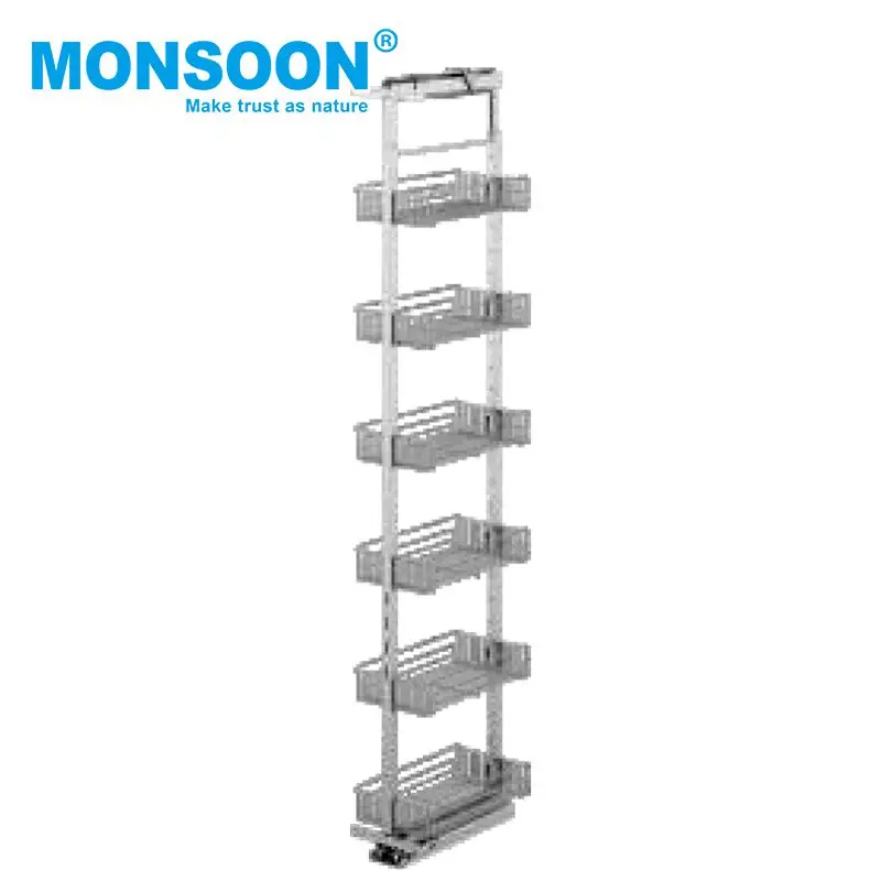 Monsoon Kitchen Cabinet Larder Iron Powder Soft Closing Storage Organizer Deep Larder 5 6 Tiers Tall Unit Pull Out Pantry Basket
