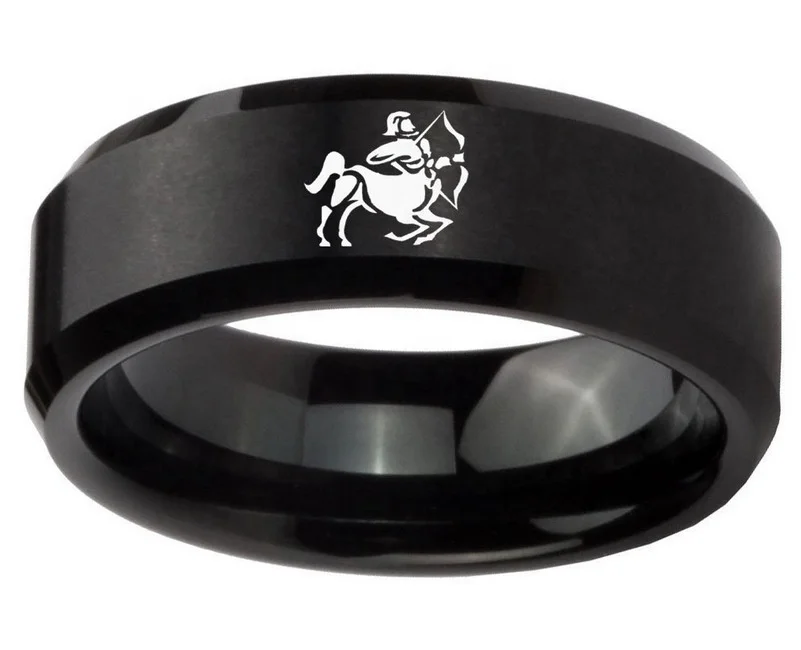 Stainless Steel Jewelry Horoscope Custom Signet Rings Black Colour Astrology 12 Zodiacs Star Ring