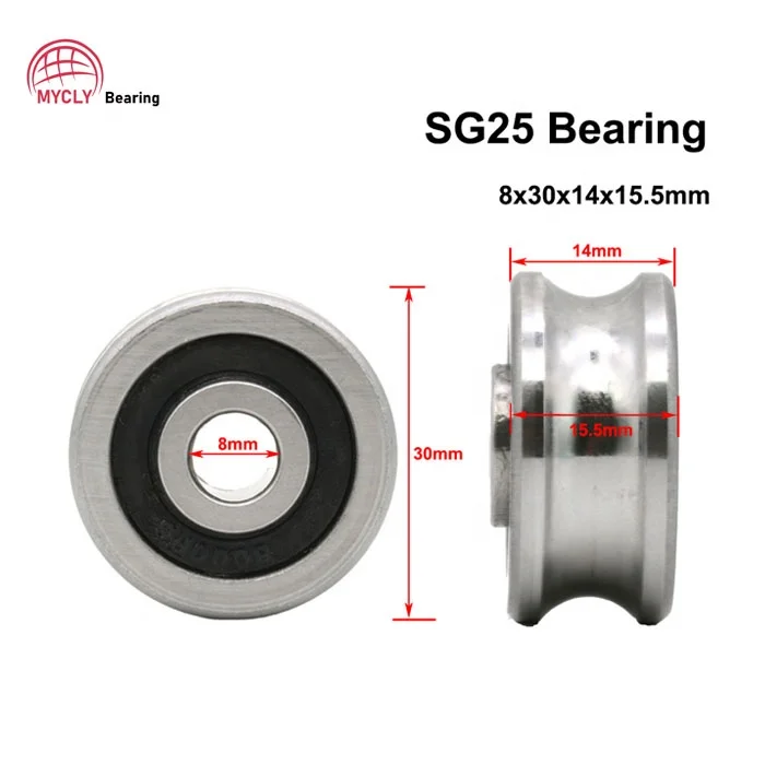 Large Stock U Groove Pulley Wheel Track Guide Roller Bearing SG25.2RS SG25-2RS SG25 Bearing