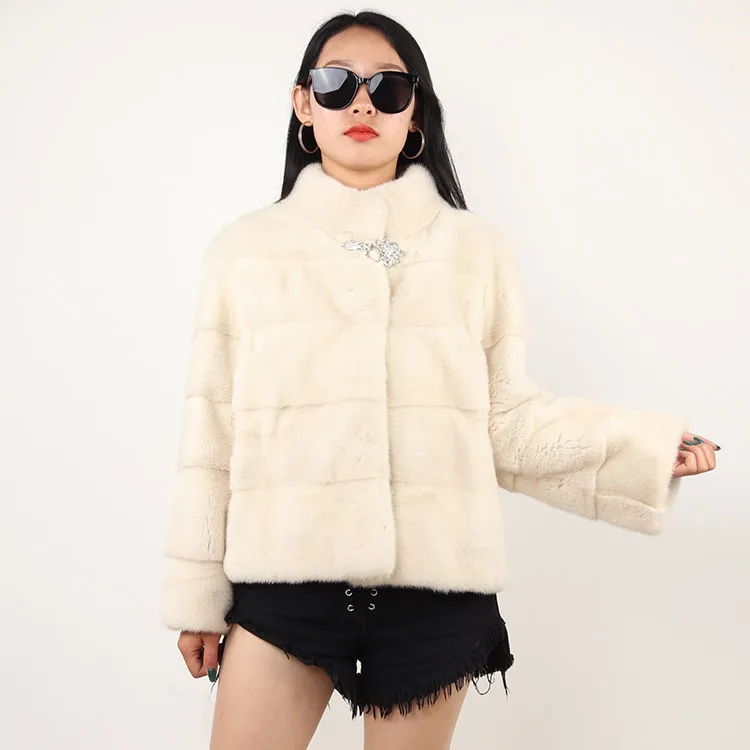 winter mink fur coat natural white color genuine mink fur coat women