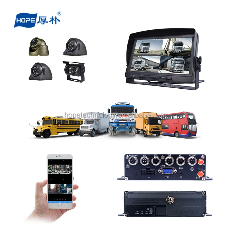 High quality  4CH 1080P Waterproof Truck camera 9INCH HD VGA SCREEN 4G GPS MDVR