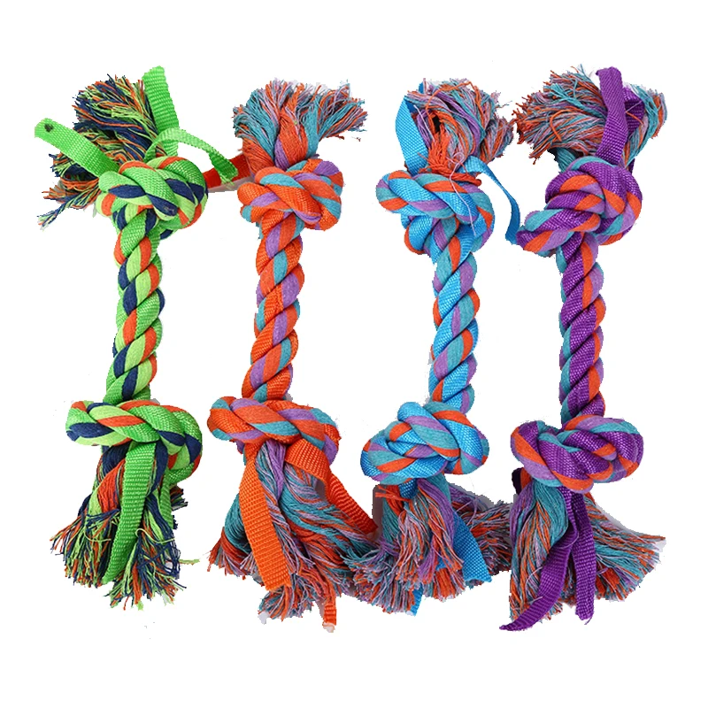 Оптовая продажа красочная хлопковая веревка кость для чистки зубов собаки с лентой
