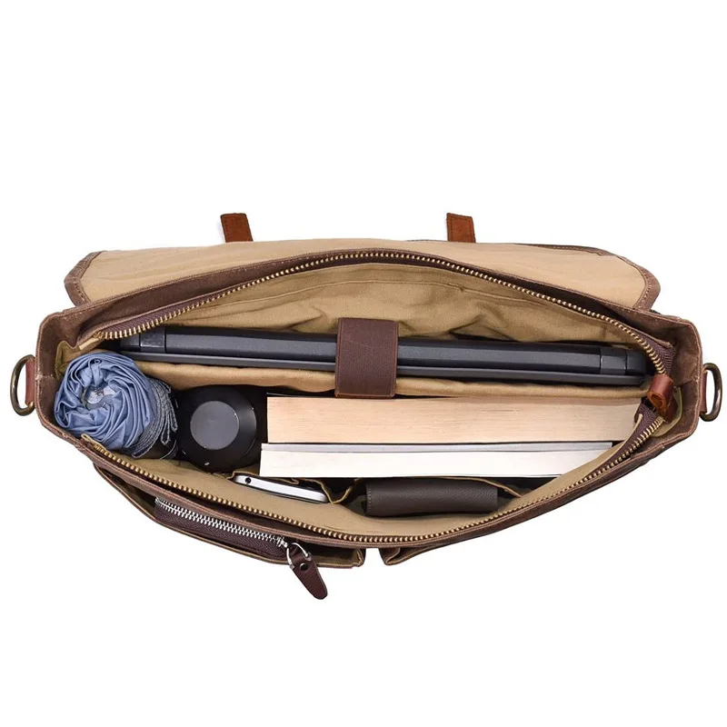MB081 Retro waterproof waxed canvas leather custom shoulder bag hand briefcase men portable messenger bags