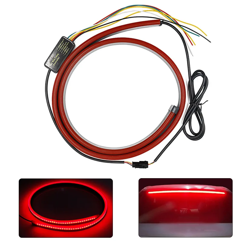 12V Car LED Strip Brake lights 90cm Rear Tail Warning Light High Mount Stop Lamp Flow Waterproof Auto Day Interior Accessories