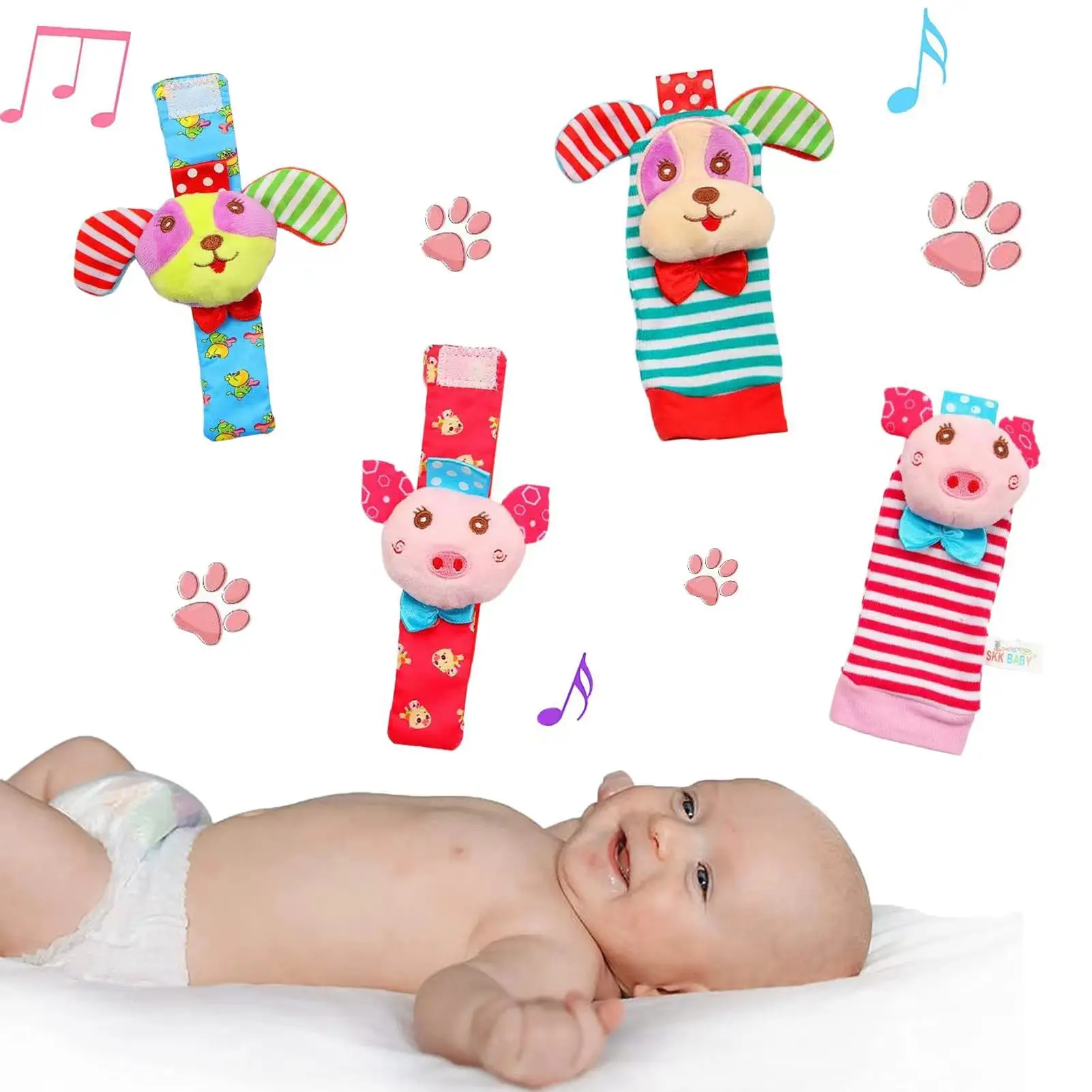Cartoon animal wrist bells for infants and toddlers, rattle socks, new toddler wrist strap socks set