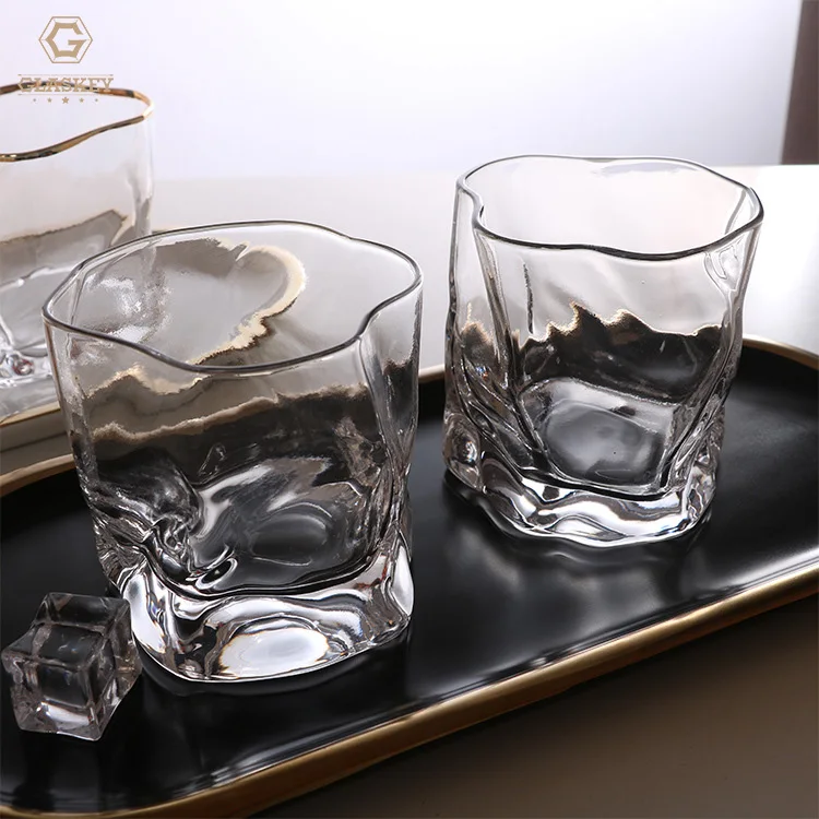 Colorful Drinking Glassware Premium Lead-free Whiskey Glass  Irregular Rocks Spirit Glasses Drink Glasses