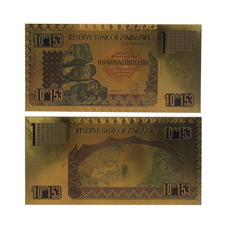 Wholesale Customizable Zimbabwe 100 Billion Trillion Quintillion Dollars Gold Plated Banknotes