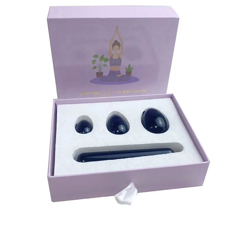 vaginal eggs private lable  custom boxed  polished Black Obsidian jade crystal stone string  yoni eggs massage wand set