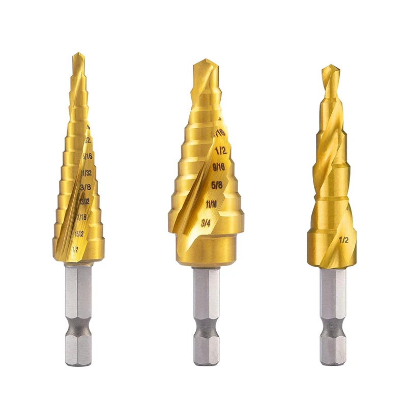 Drill Bits Hss Step Cone Drill Titanium Steel Metal Hole Cutter Hex Shank Spiral Flute Center Drill Bit