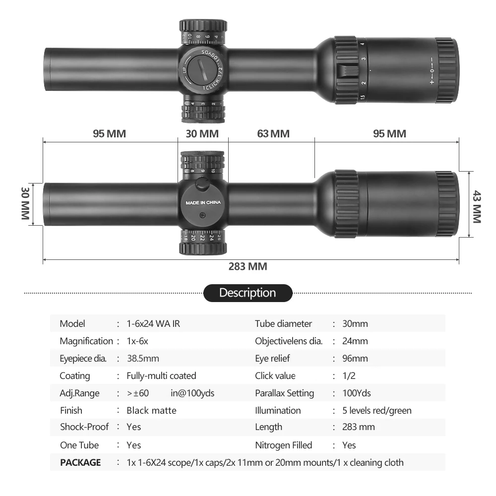 1-6x24 Wide Angle Illumination FMC Professional Telescopic Sights Scope