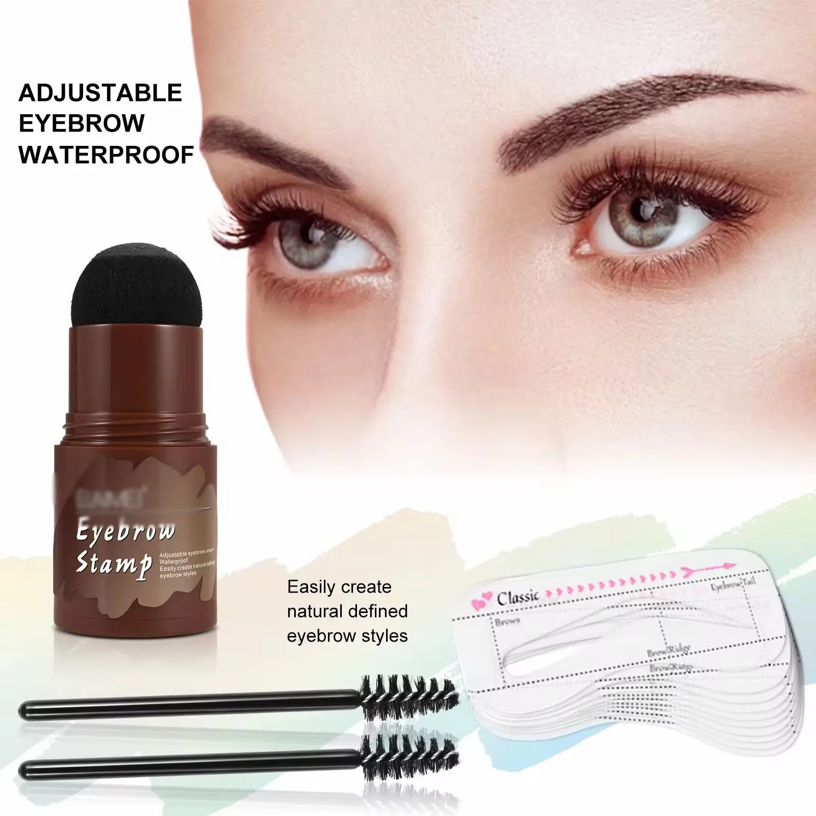 Long Lasting Natural Eyebrow Tint Waterproof Eyebrow Stamp Powder with Stencils
